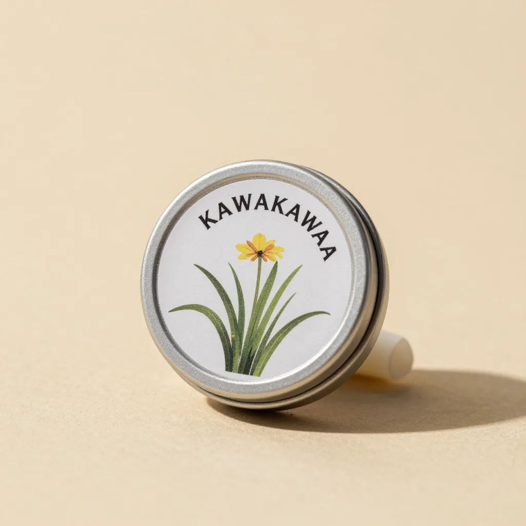 A small tin of kawakawa lip balm